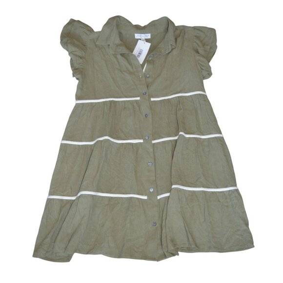 NWT She & Sky Womens Linen Blend Ruffle Sleeve Dress Olive Green Size Medium - Picture 7 of 10